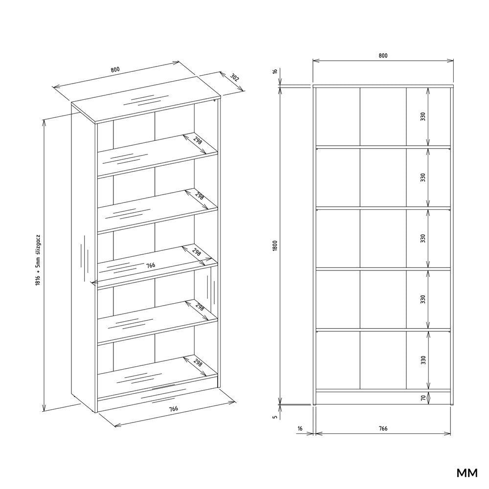 R80 Bookcase - Artisan Oak Black Edge