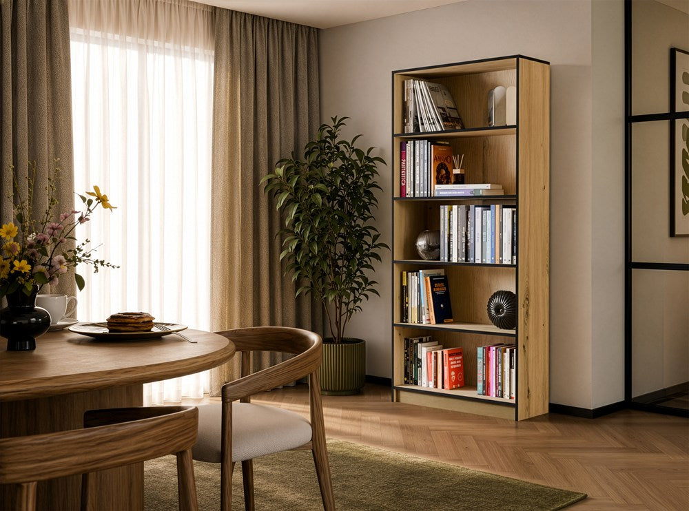 R80 Bookcase - Artisan Oak Black Edge
