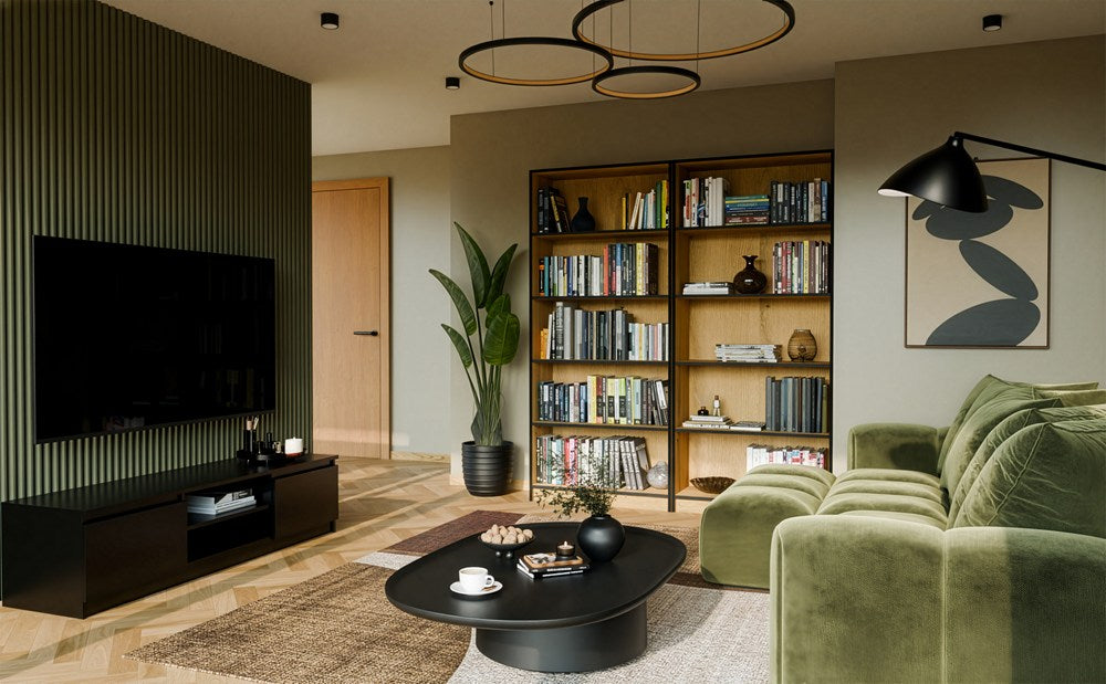 R80 Bookcase - Artisan Oak Black Edge